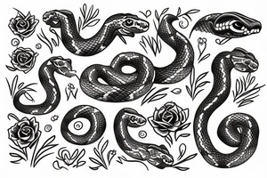 A snake beneath a bed of flowers tattoo idea