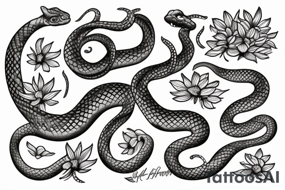 A snake beneath a bed of flowers tattoo idea