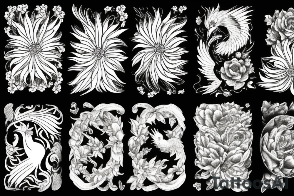 flower and phoenix tattoo idea
