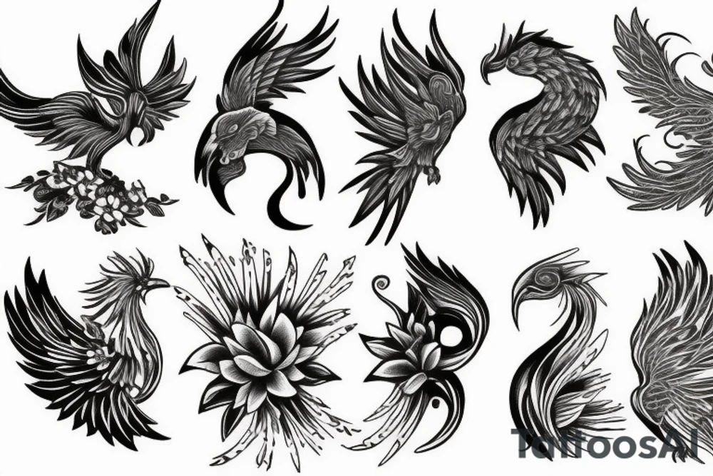 flower and phoenix tattoo idea