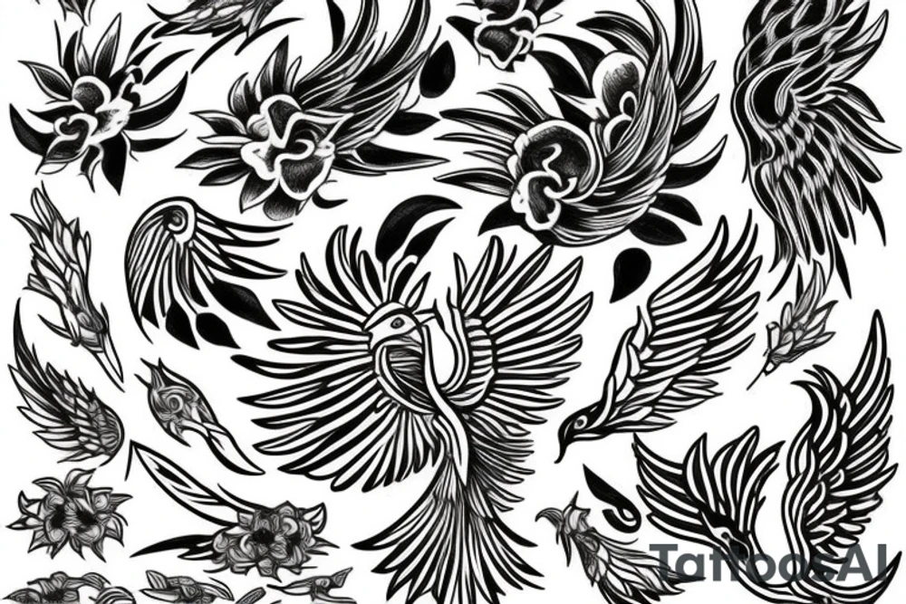 flower and phoenix tattoo idea