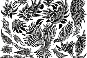 flower and phoenix tattoo idea
