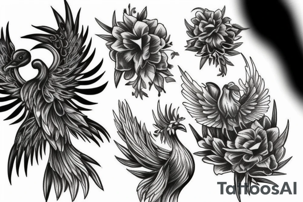 flower and phoenix tattoo idea