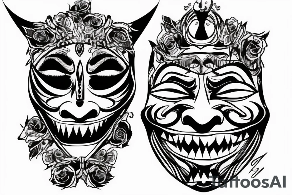 A happy mask pulled off an unhappy man’s face tattoo idea A happy mask pulled off an unhappy man’s face tattoo idea
