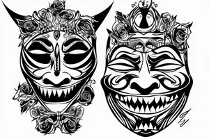 A happy mask pulled off an unhappy man’s face tattoo idea