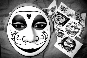 A happy mask pulled off an unhappy man’s face tattoo idea