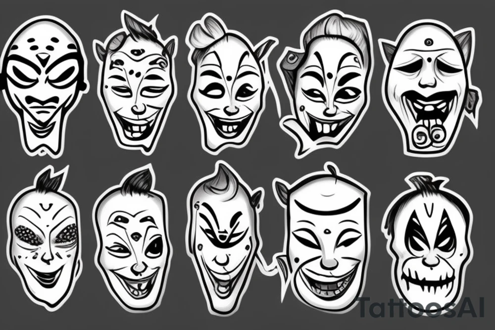 A happy mask pulled off an unhappy man’s face tattoo idea