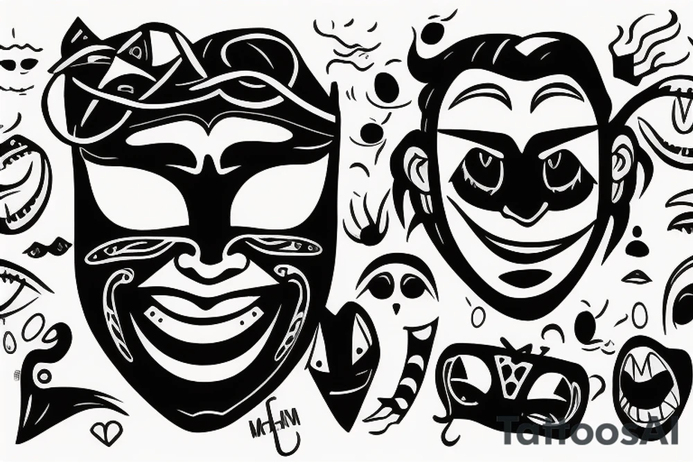A happy mask pulled off an unhappy man’s face tattoo idea