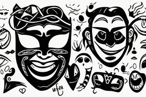 A happy mask pulled off an unhappy man’s face tattoo idea