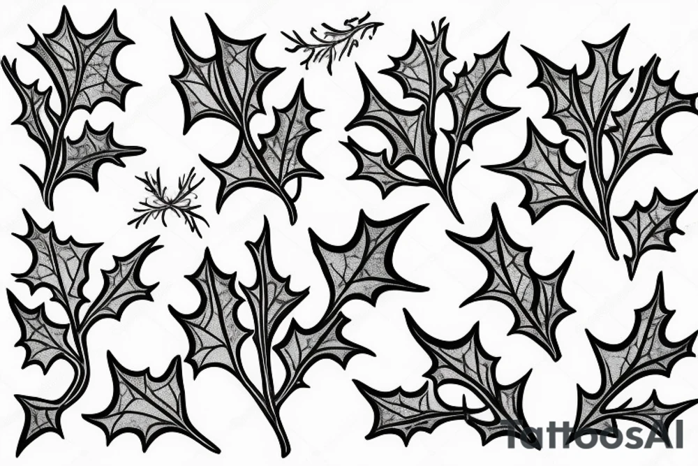 Winter Holly flowers, holly branch, evergreen, winter tattoo idea