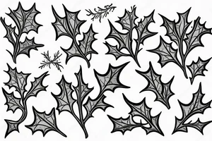 Winter Holly flowers, holly branch, evergreen, winter tattoo idea