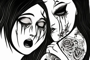 Crying girl with demons in the background tattoo idea