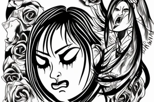 Crying girl with demons in the background tattoo idea