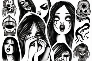 Crying girl with demons in the background tattoo idea