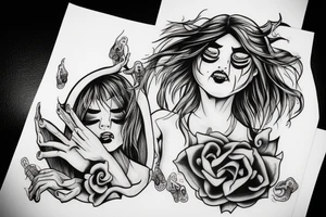 Crying girl with demons in the background tattoo idea