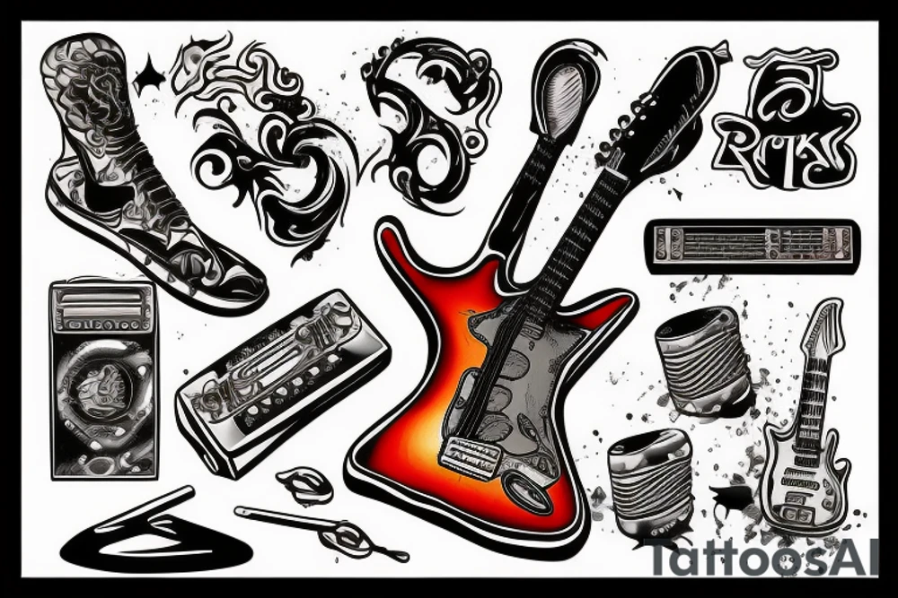Rock Guitar in Flame tattoo idea