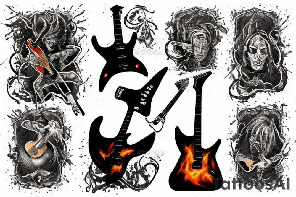Rock Guitar in Flame tattoo idea