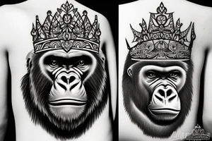 Simplistic silverback gorilla with a crown tattoo idea