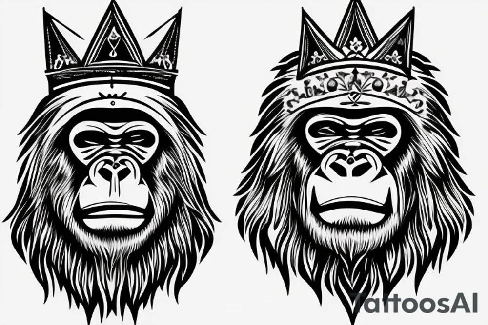 Simplistic silverback gorilla with a crown tattoo idea