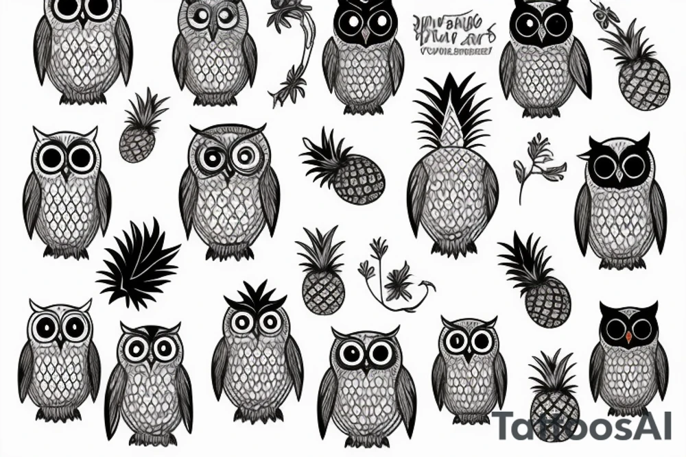 owl with a pineapple tattoo idea