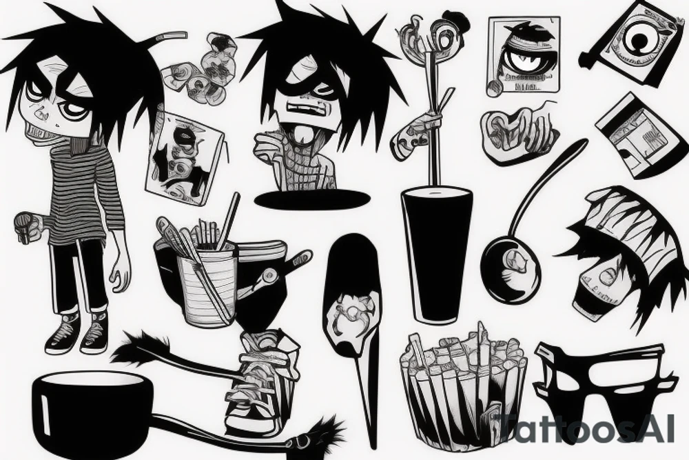 2-d from gorillaz raising a spoon above his head tattoo idea