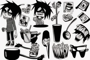 2-d from gorillaz raising a spoon above his head tattoo idea