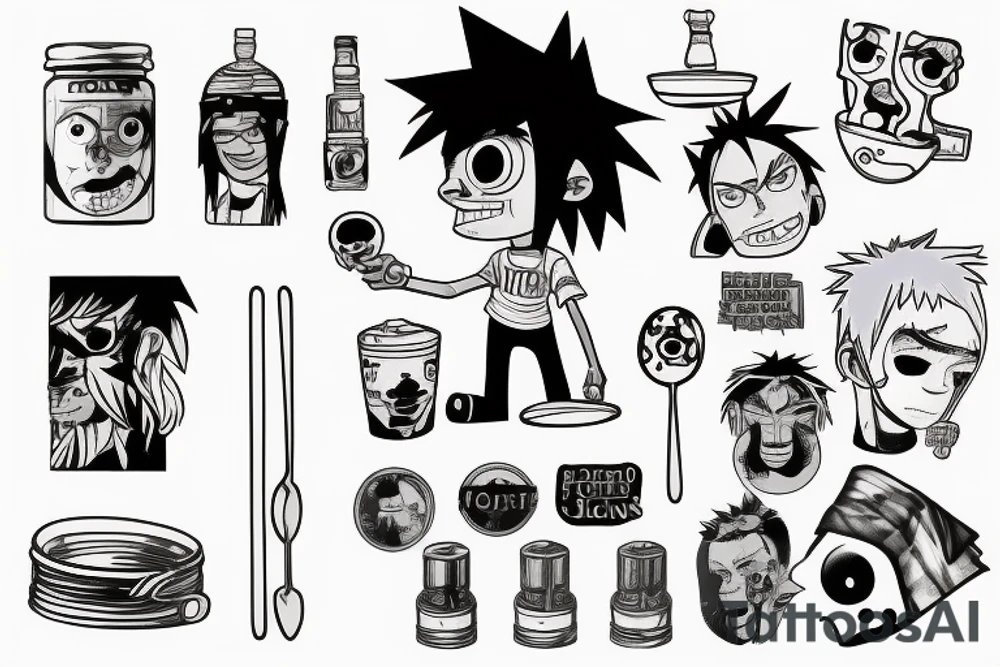 2-d from gorillaz raising a spoon above his head tattoo idea