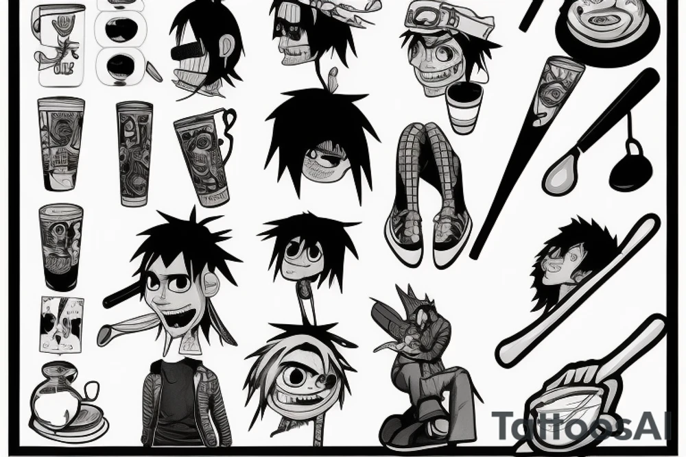 2-d from gorillaz raising a spoon above his head tattoo idea