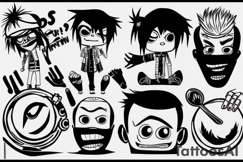 2-d from gorillaz raising a spoon above his head tattoo idea