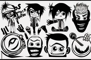 2-d from gorillaz raising a spoon above his head tattoo idea