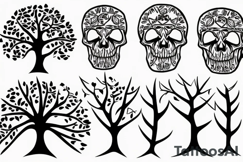 tree growing out of a skull tattoo idea