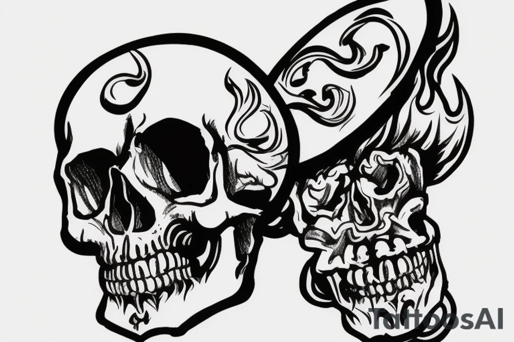 A skull in a black beret against the background of crossed old cannons.  Flames from above tattoo idea