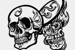 A skull in a black beret against the background of crossed old cannons.  Flames from above tattoo idea