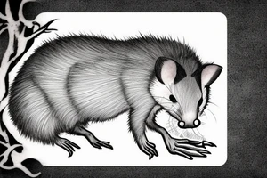 Opossum walking out of cardboard box on Forest floor tattoo idea