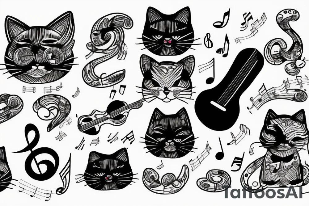 cats and music tattoo idea