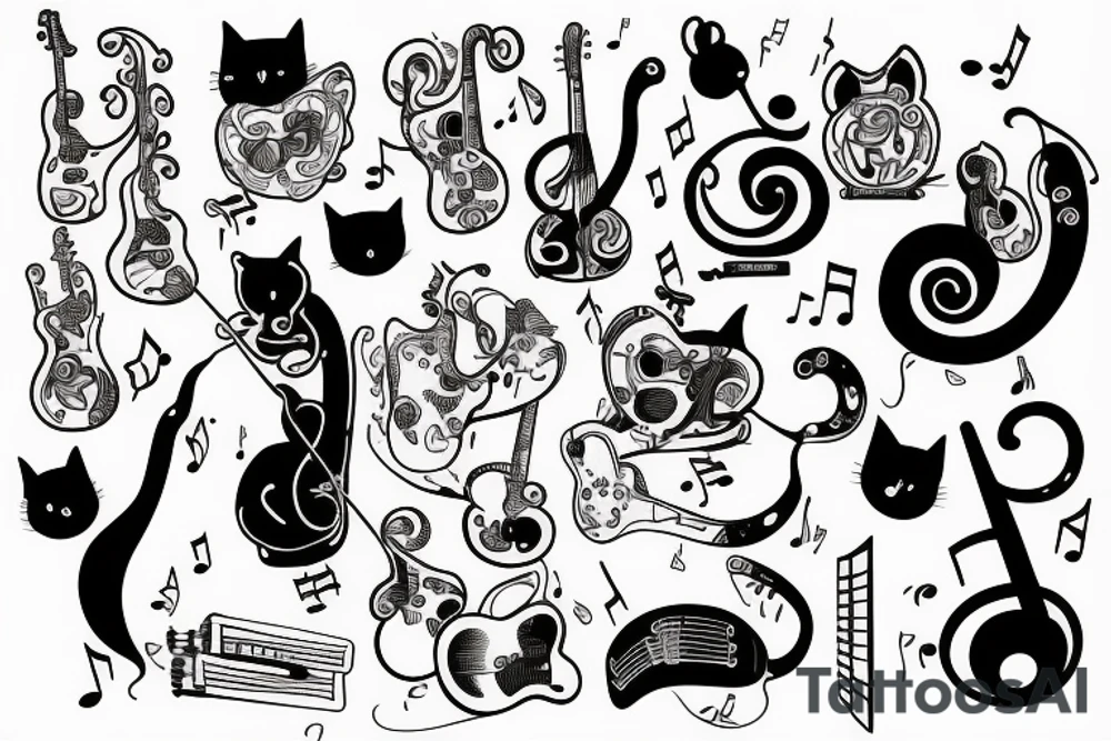 cats and music tattoo idea