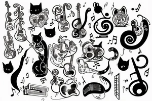 cats and music tattoo idea