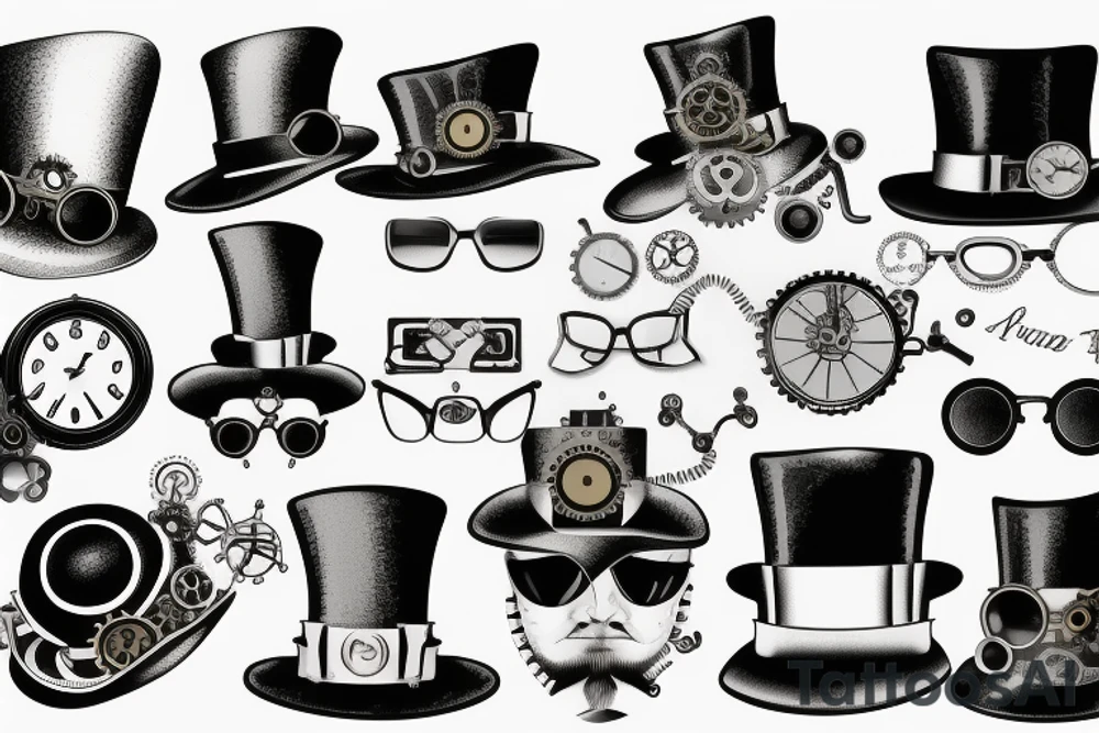steampunk glasses and hat tattoo idea