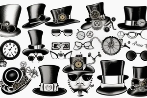 steampunk glasses and hat tattoo idea