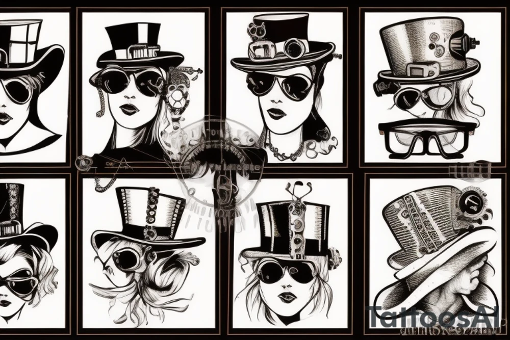 steampunk glasses and hat tattoo idea