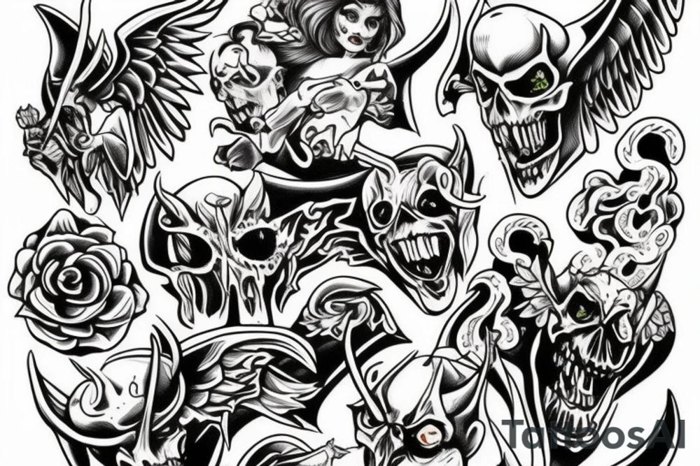 Two devilish angels tattoo idea