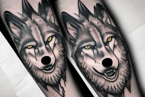 Grumpy wolf realistic gray smirk snarl tattoo idea