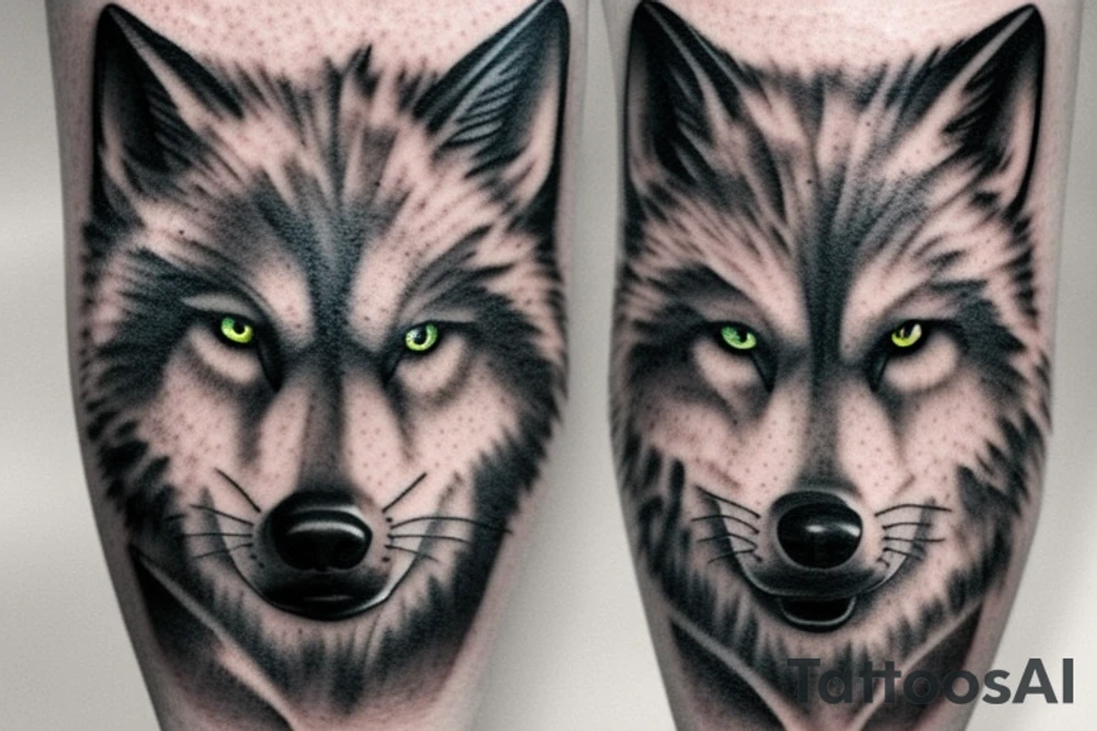 Grumpy wolf realistic gray smirk snarl tattoo idea