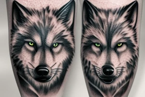 Grumpy wolf realistic gray smirk snarl tattoo idea
