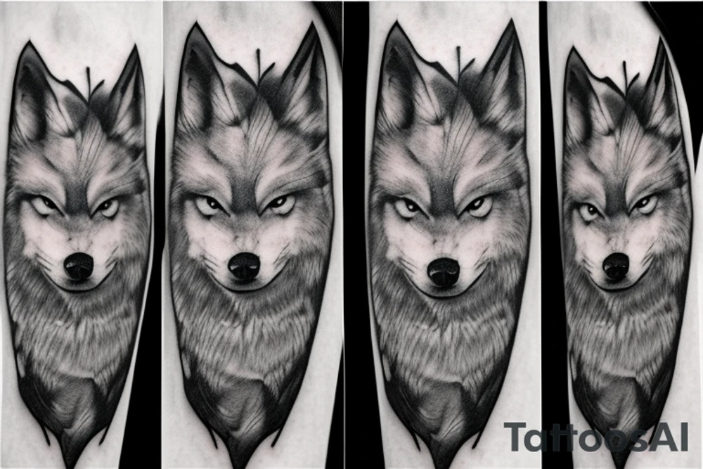 Grumpy wolf realistic gray smirk snarl tattoo idea