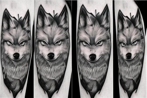 Grumpy wolf realistic gray smirk snarl tattoo idea