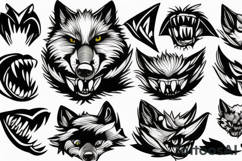 Grumpy wolf teeth tattoo idea