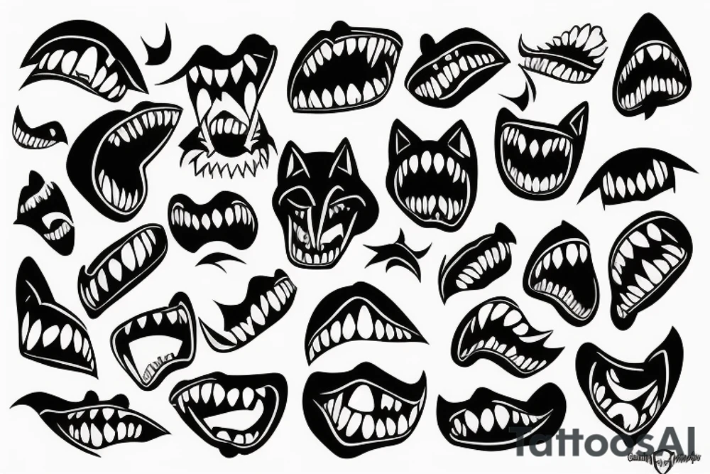 Grumpy wolf teeth tattoo idea