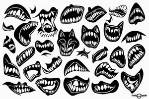Grumpy wolf teeth tattoo idea