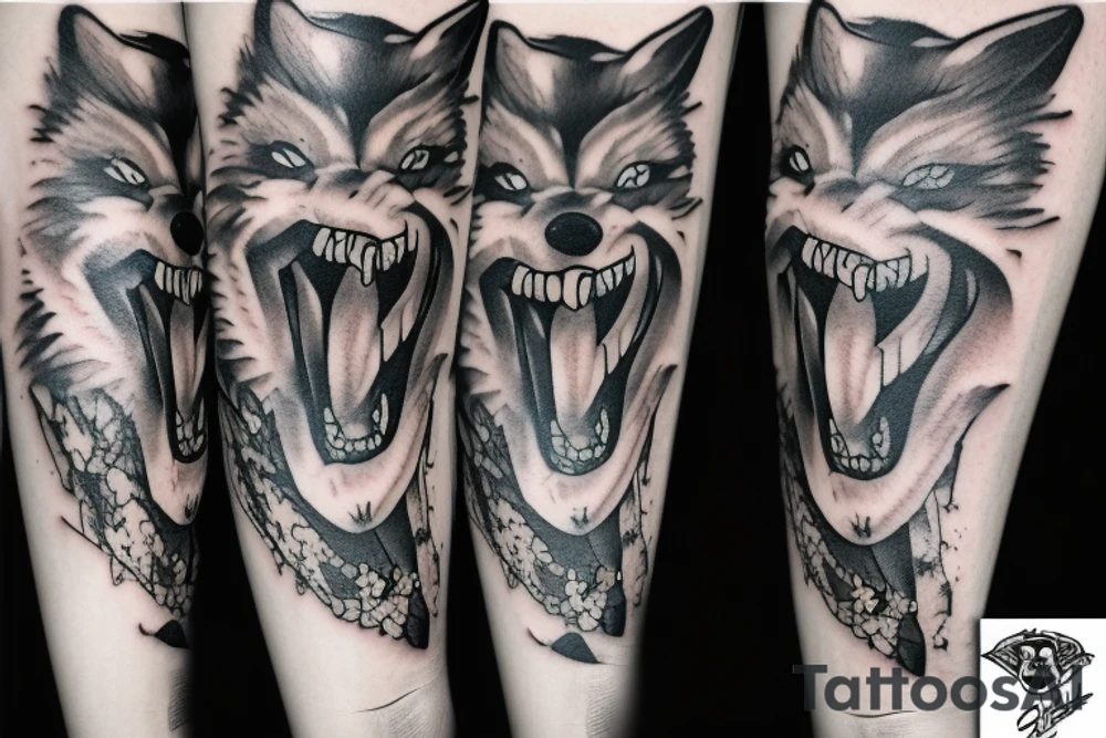 Grumpy wolf teeth tattoo idea